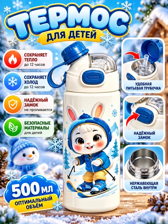Бутылка для воды детская, термос для школы, прогулок и путешествий - 