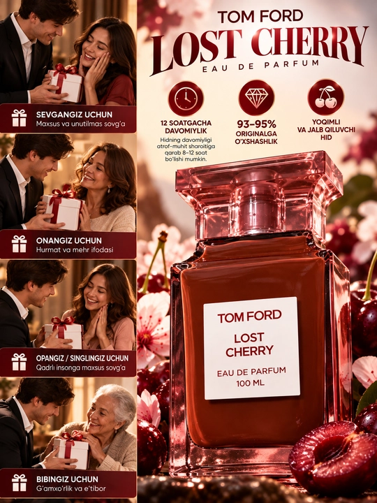 Tom Ford Lost Cherry, 100 ml, erkaklar va ayollar uchun uniseks atir, parfyumeriya suvi