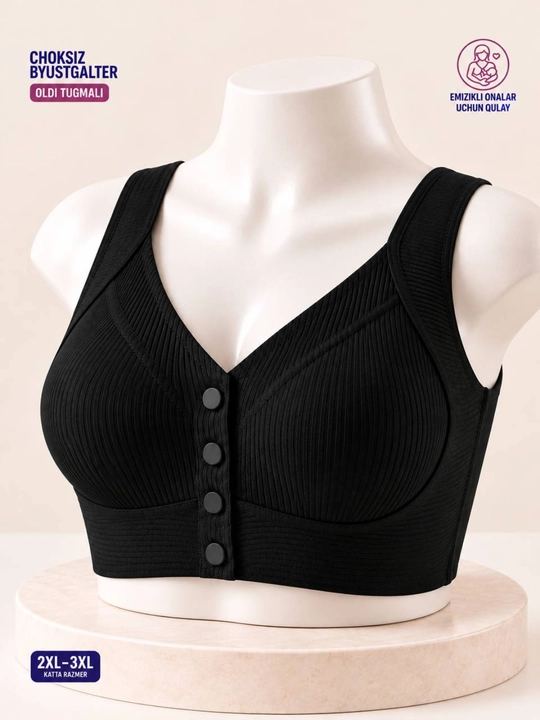 Emizikli onalar uchun choksiz byustgalter, tugmali lifchik, 2XL–3XL - 