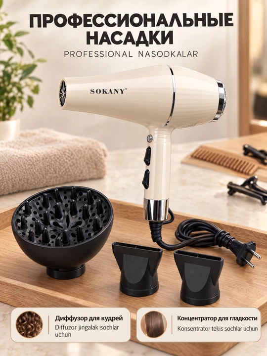Фен для волос SOKANY SK-14005, 2000 Вт, профессиональный, с диффузором и концентратором