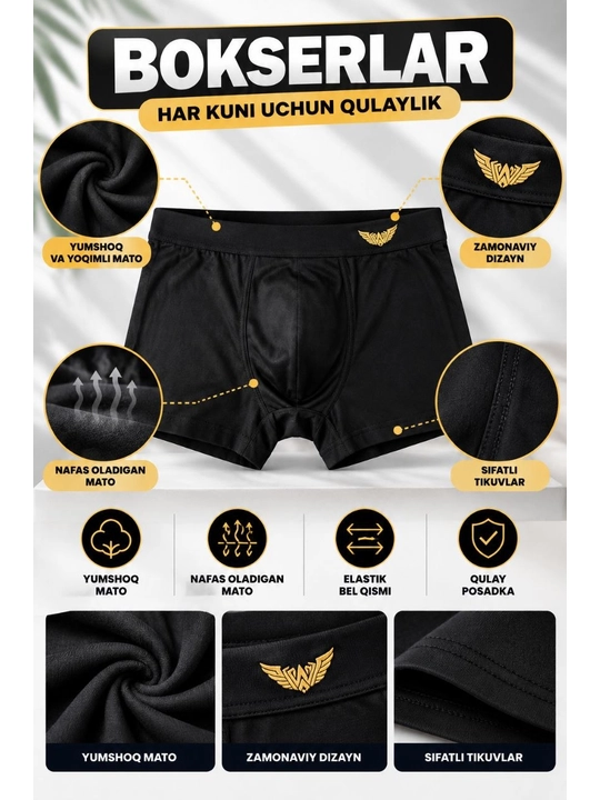 Erkaklar sport trusiklari bokserlar, 1 va 4 dona to‘plam, paxtadan