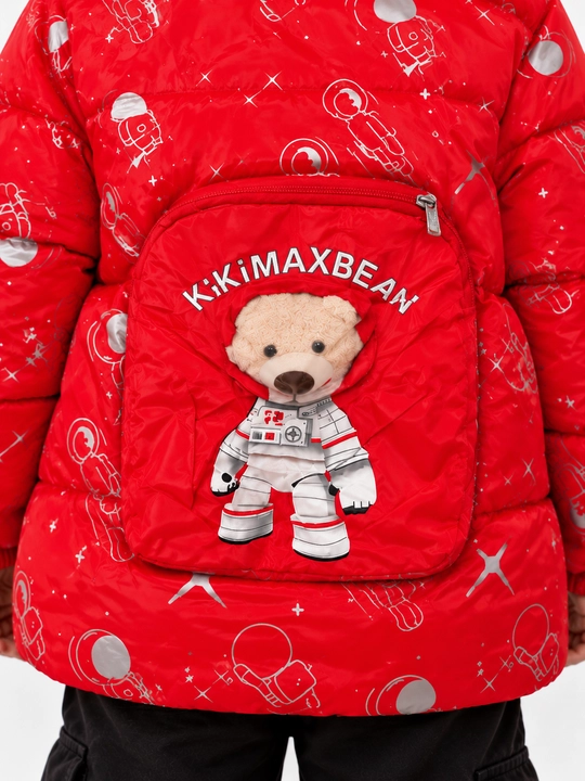Зимняя куртка для мальчиков 4–7 лет, с капюшоном и принтом космонавтов