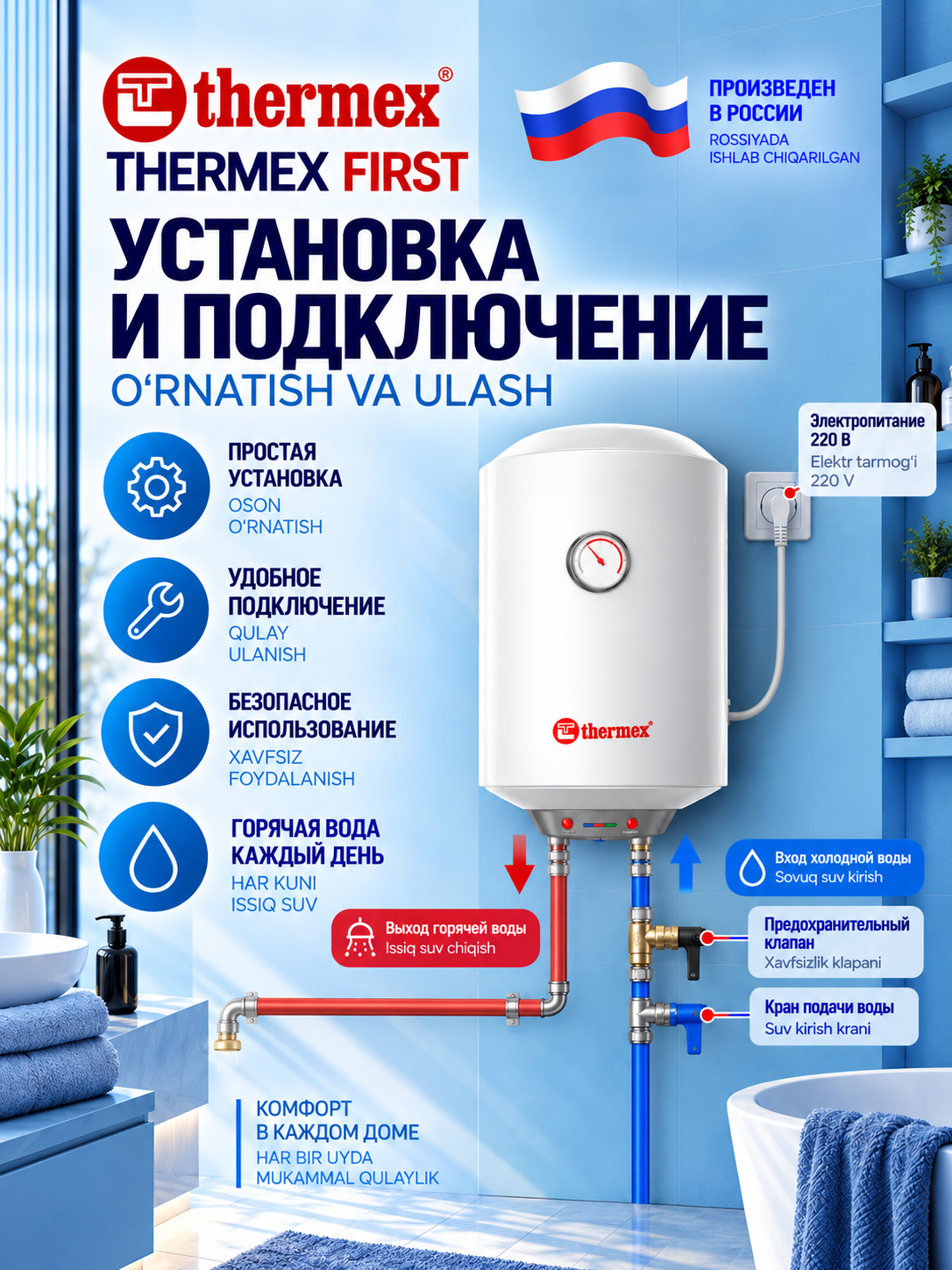 Электрический водонагреватель накопительный Thermex FIRST 50V 50 литров