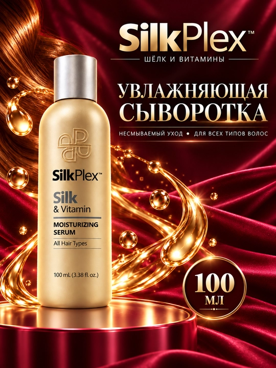 Увлажняющая сыворотка для волос SilkPlex Silk & Vitamin, несмываемая, с витаминами, 100 мл - 