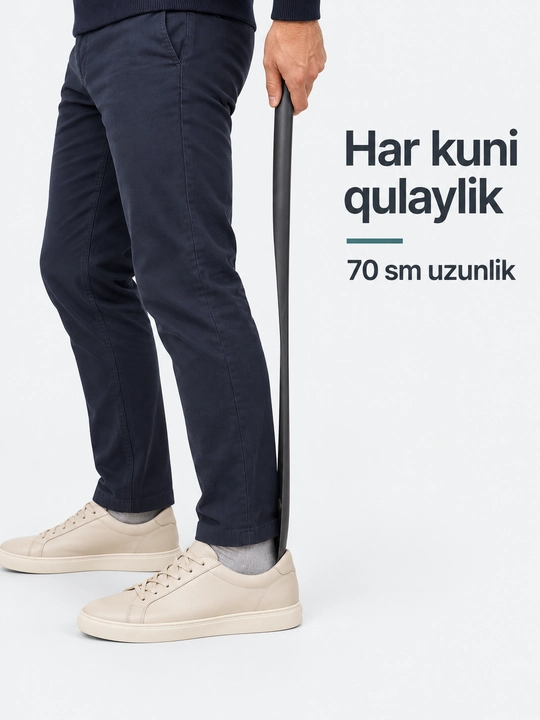 Uzun magnitli poyabzal qoshiqchasi, devor ushlagichli (70 sm)