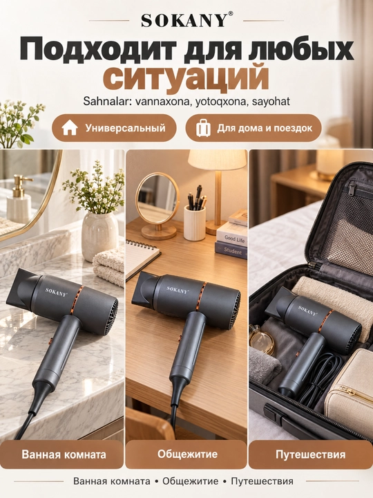 Фен для волос SOKANY, 1200 Вт, домашний профессиональный фен