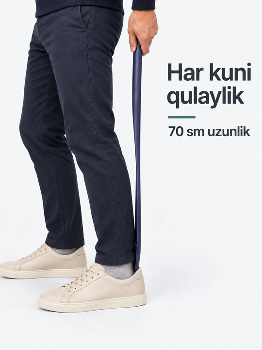 Uzun magnitli poyabzal qoshiqchasi, devor ushlagichli (70 sm)