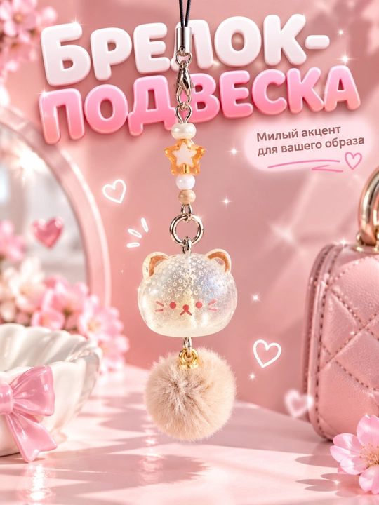 Брелок-подвеска котик для сумки и ключей - 