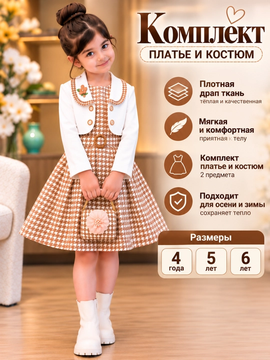 Платье с кастюмом для девочки, комплект двойка из ткани драп, 4–5-6 лет