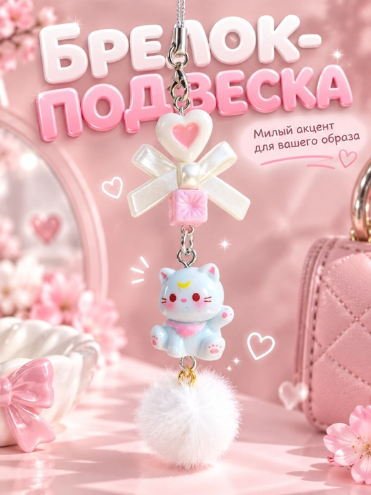 Брелок-подвеска котик для сумки и ключей - 