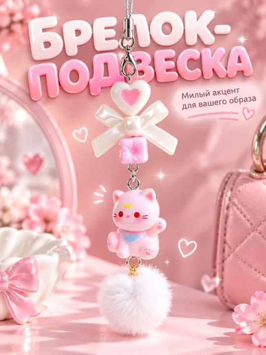 Брелок-подвеска котик для сумки и ключей - 