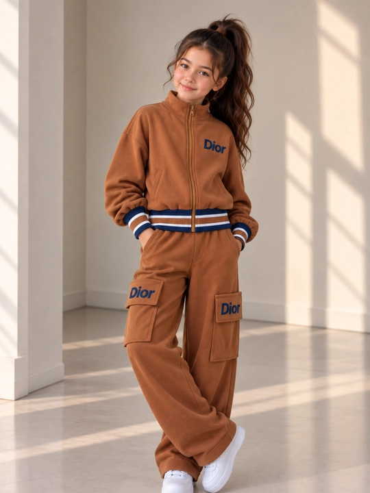 Qizlar uchun "ikki" sport kiyimi, keng kargo shimli, millimetrli, 120-160 o‘lchamlarda - 