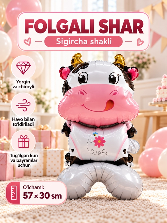 Bolalar bayrami uchun katta folgali shar, tug‘ilgan kun sharlari, fotozonalar - 