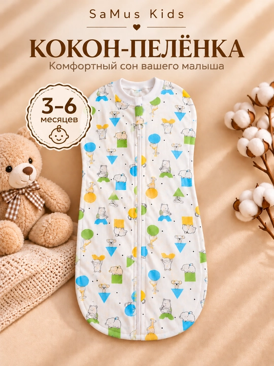Пеленка-кокон для новорожденных с замком — для комфортного сна - 