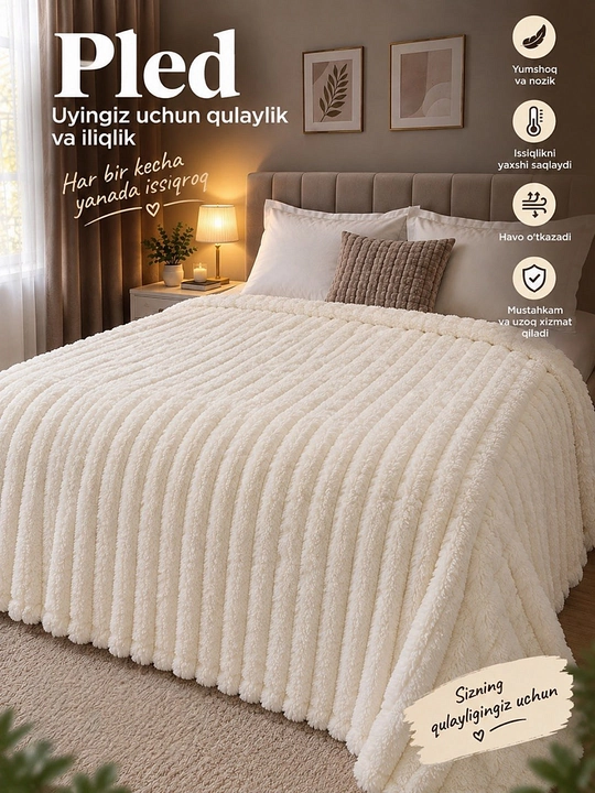 Pled adyol plyush momiq yumshoq, ikki va bir kishilik, chiziqli, krovat va divan uchun