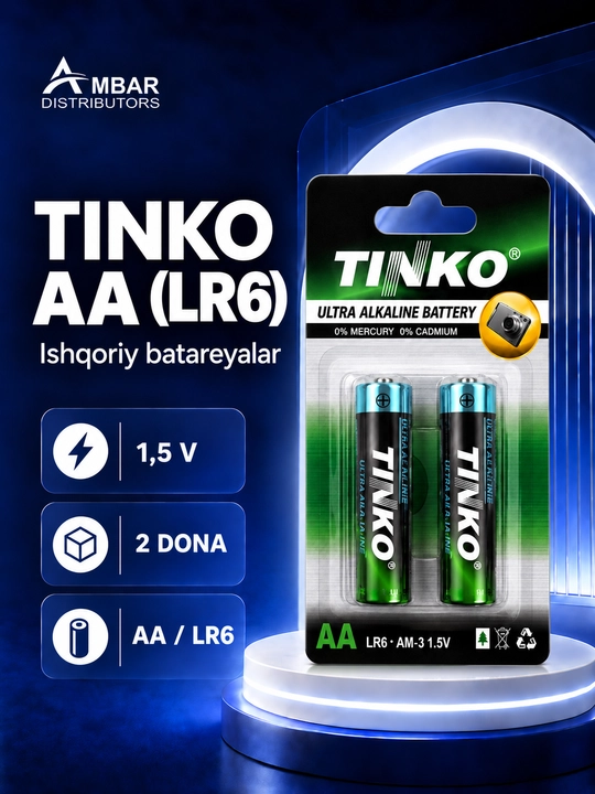 TINKO AA LR6 ishqoriy batareyalar, pult va o‘yinchoqlar uchun, 1,5 V, 2 dona - 