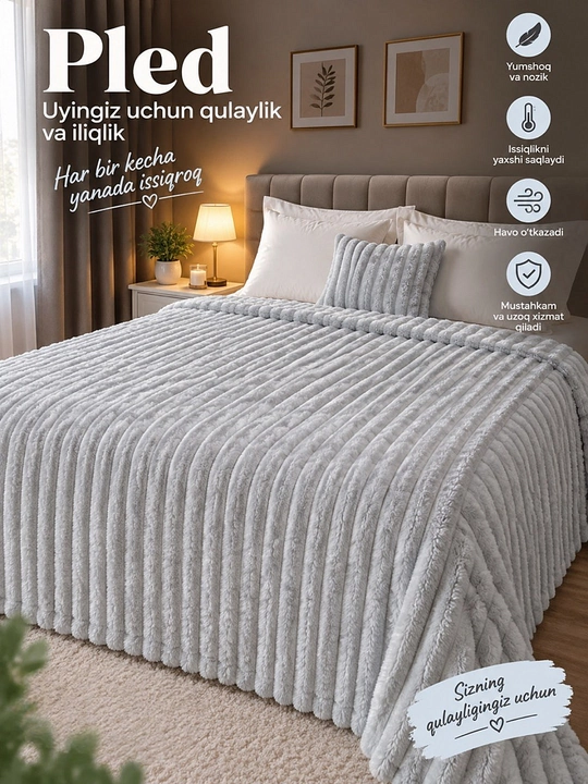 Pled adyol plyush momiq yumshoq, ikki va bir kishilik, chiziqli, krovat va divan uchun