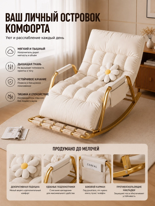 Кресло-качалка для дома мягкое 1-местное и 2-местное
