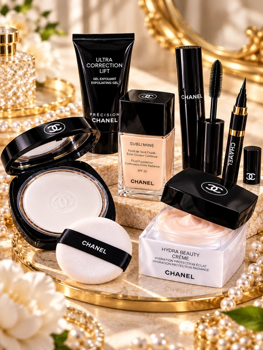 Набор косметики CHANEL 6 в 1, тональный крем, пудра, тушь и уход за лицом - 
