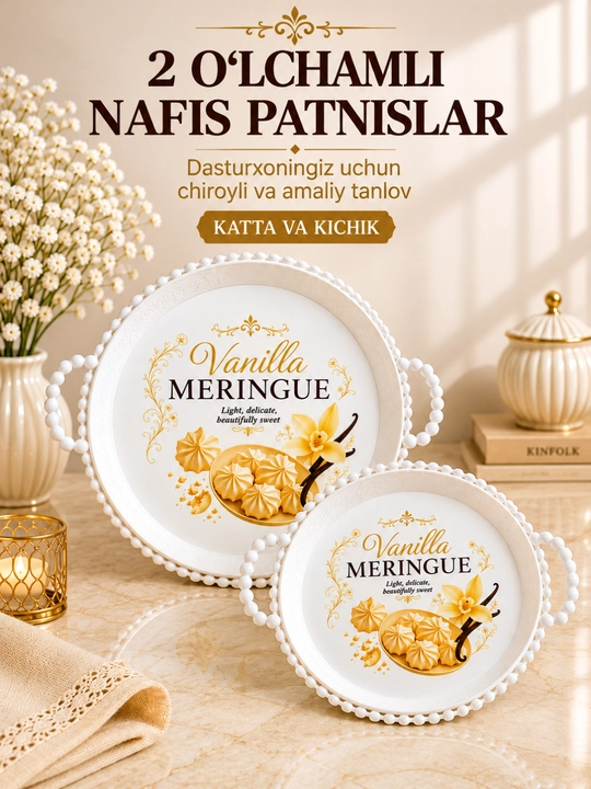 Meva va shirinliklar uchun chiroyli patnis, bezakli oshxona lagani