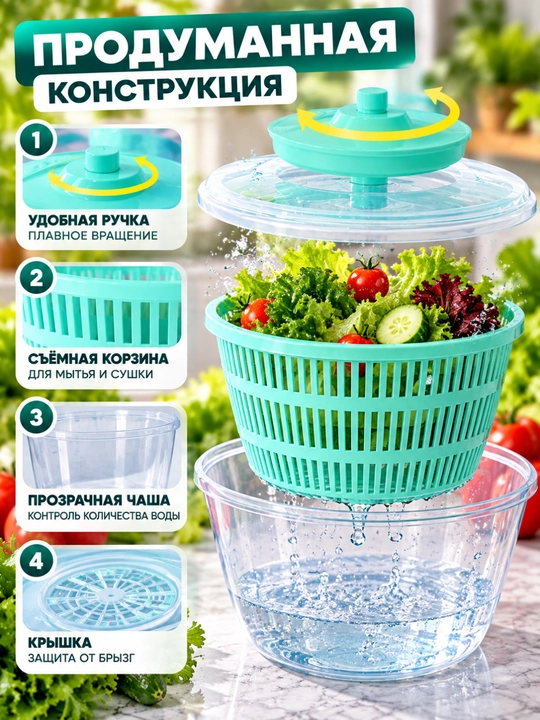 Сушилка для зелени и овощей, центрифуга для салата 2 в 1