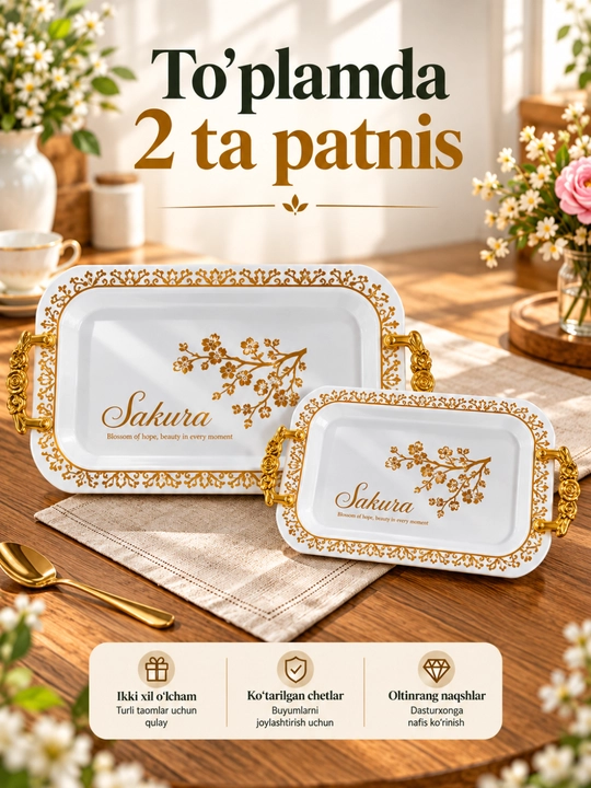 Meva va shirinliklar uchun chiroyli patnis, bezakli oshxona lagani - 