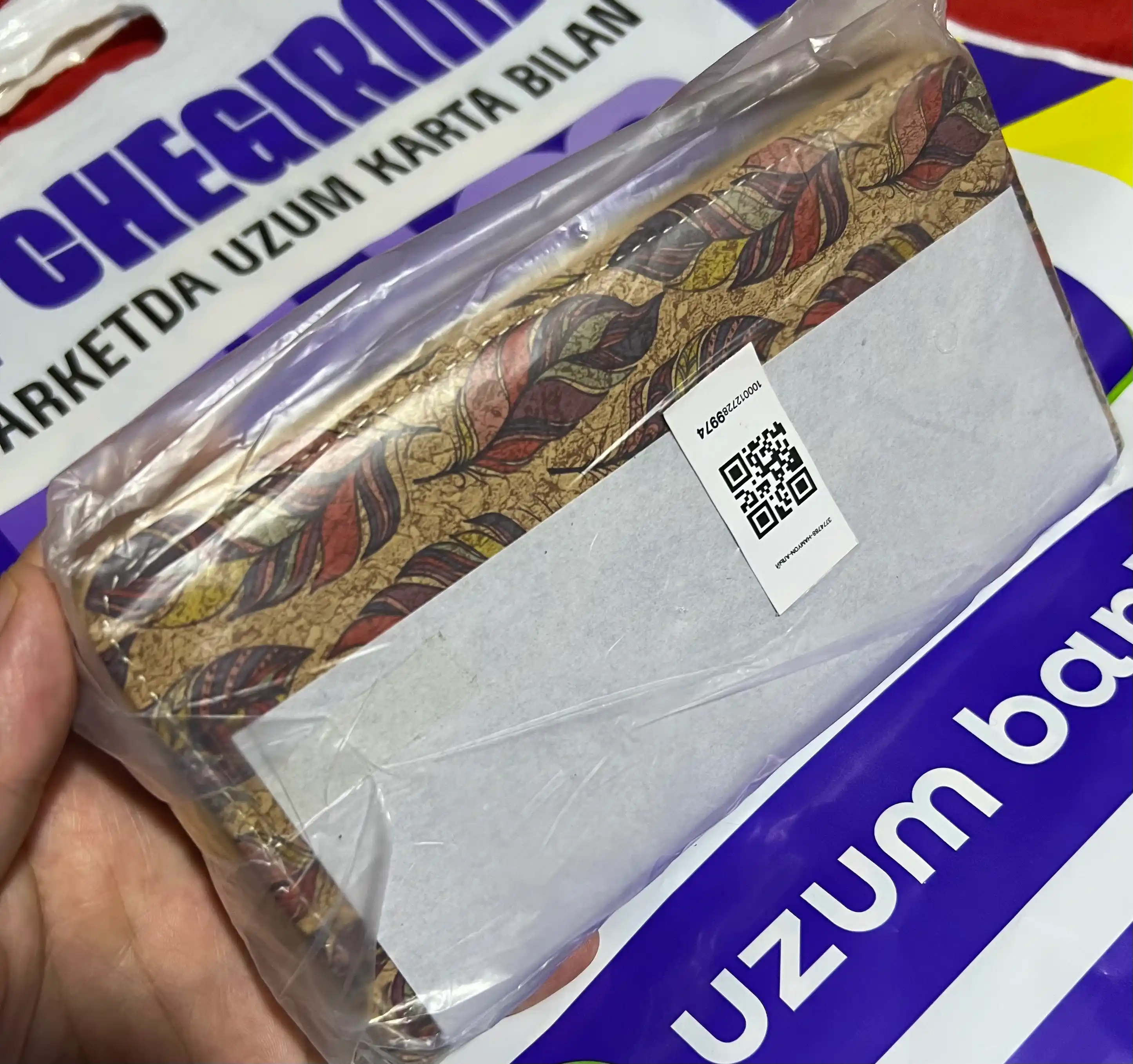 Женский кошелек с узором, экокожа, длинный, на молнии, с ремешком, клатч портмоне