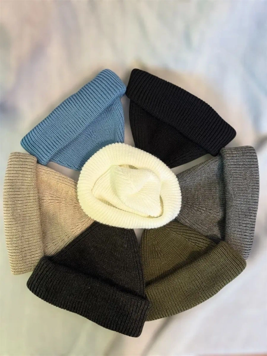 Бинни унисекс, Тёплая зимняя вязаная шапка для мужчин и женщин