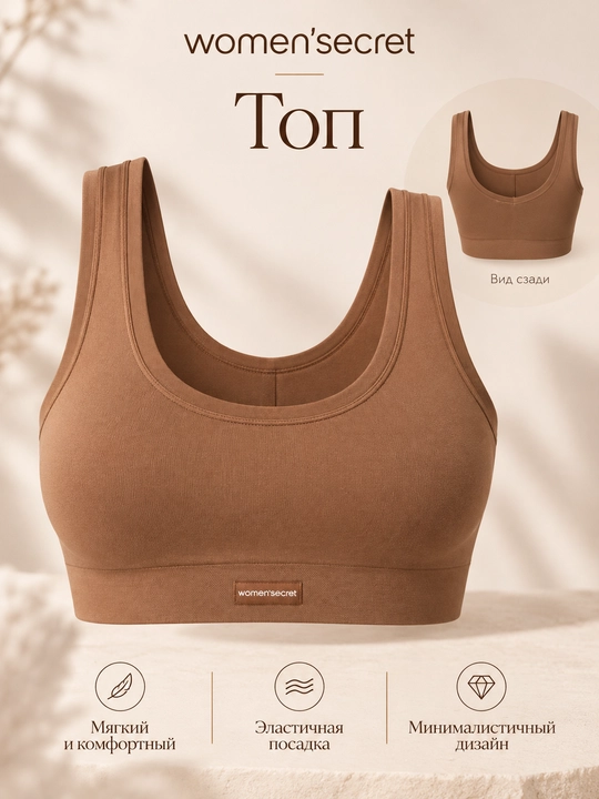 Women’secret ayollar uchun jigarrang top, keng yelkali, elastik - 