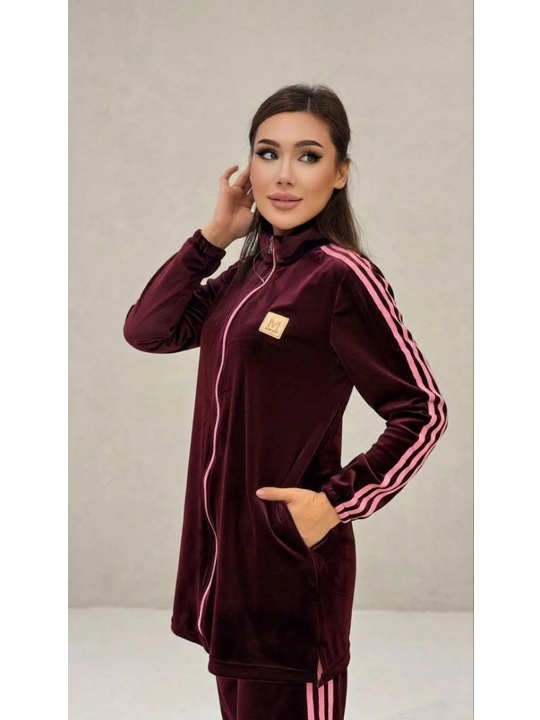 Ayollar uchun velur sport kostyumi,Ayollar dvoykasi, uzun kofta va shim to‘plami - 