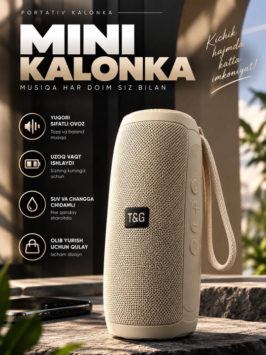 Mini Bluetooth Kolonka 2” Kuchli Bass, 1500 mAh Akkumulyator, rangli yorug‘lik