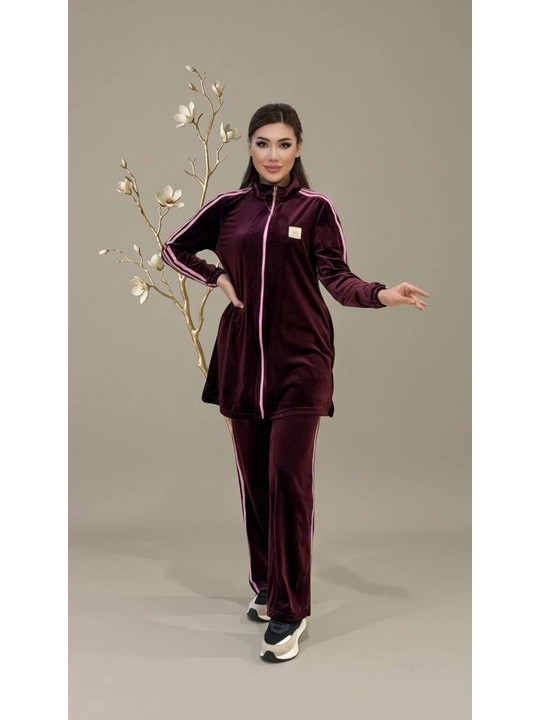 Ayollar uchun velur sport kostyumi,Ayollar dvoykasi, uzun kofta va shim to‘plami