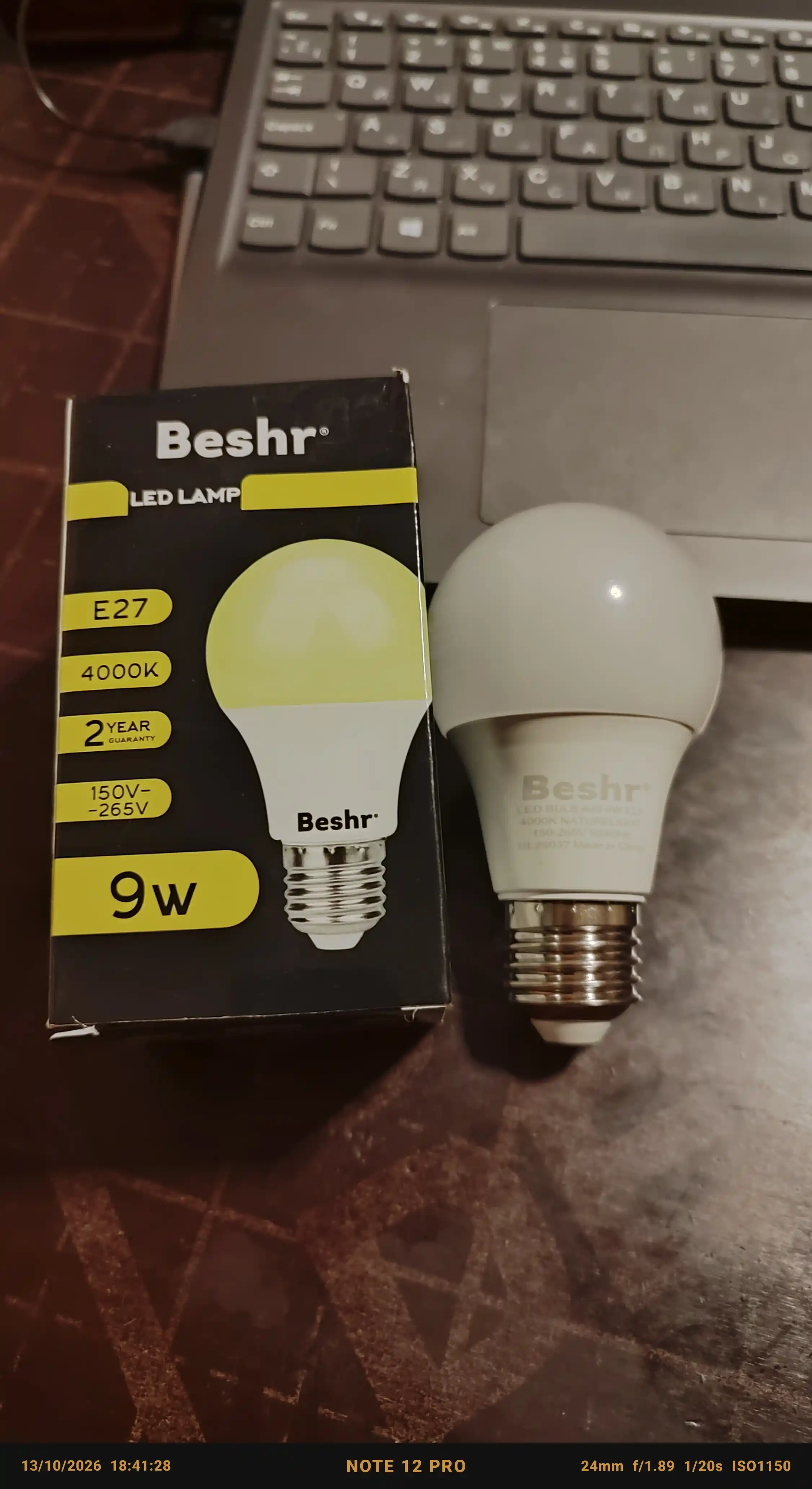 LED lampa, 9 Vt, 4000K, E27, Beshr, energiya tejamkor, diodli lampa