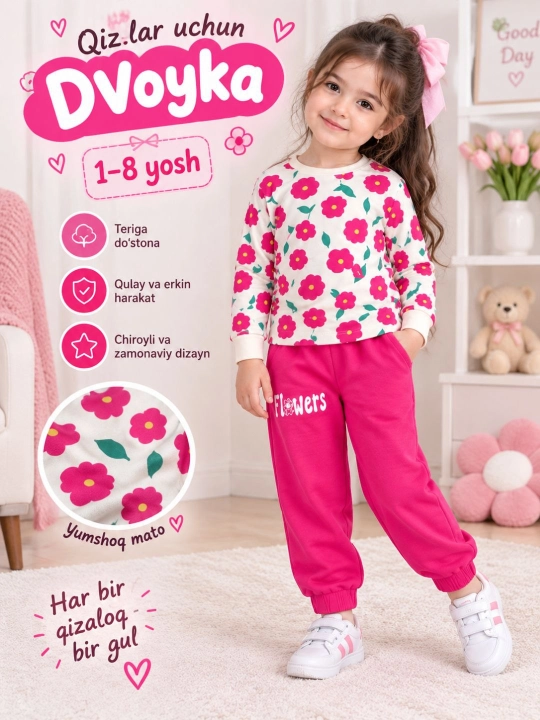Мягкая детская пижама с длинным рукавом, 1–8 лет - 