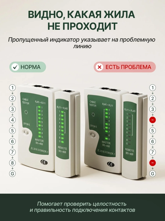 Лан тестер, для проверки сетевого кабеля RJ45 - RJ11