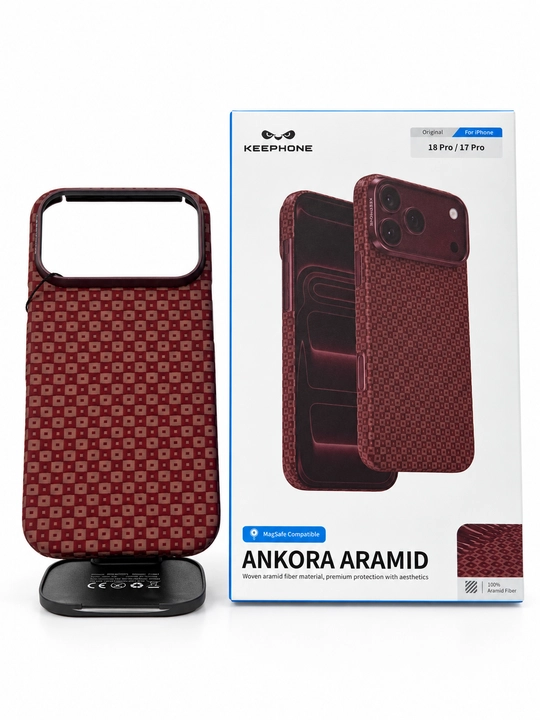 Чехол Keephone Ankora Aramid MagSafe для iPhone 17/18 Pro, бордовый - 