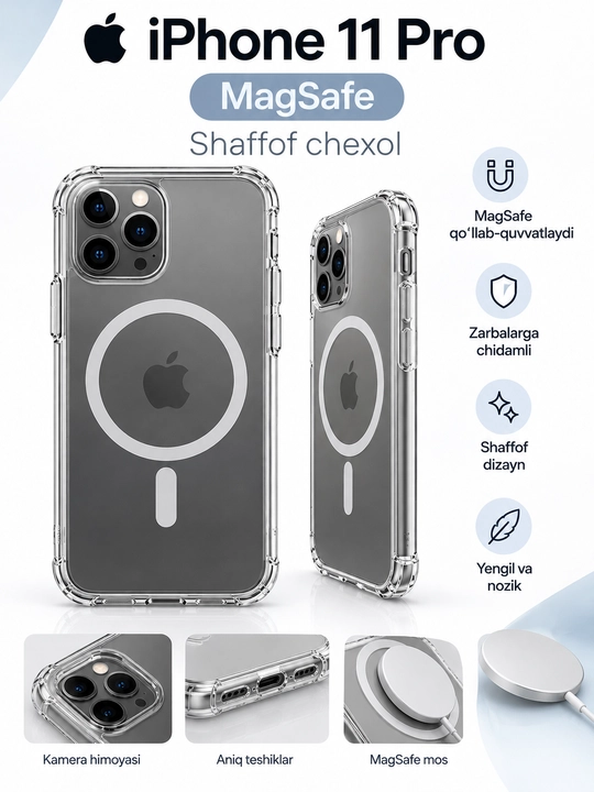 Прозрачный чехол с поддержкой MagSafe для iPhone 11 Pro - 