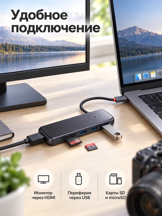 USB-C хаб Baseus AcmeJoy 7-в-1, HDMI 4K, PD 100 Вт, SD/TF