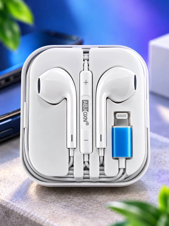 IPhone uchun Lightning simli quloqchin, mikrofonli, tugmali stereo naushnik, oq rang - 