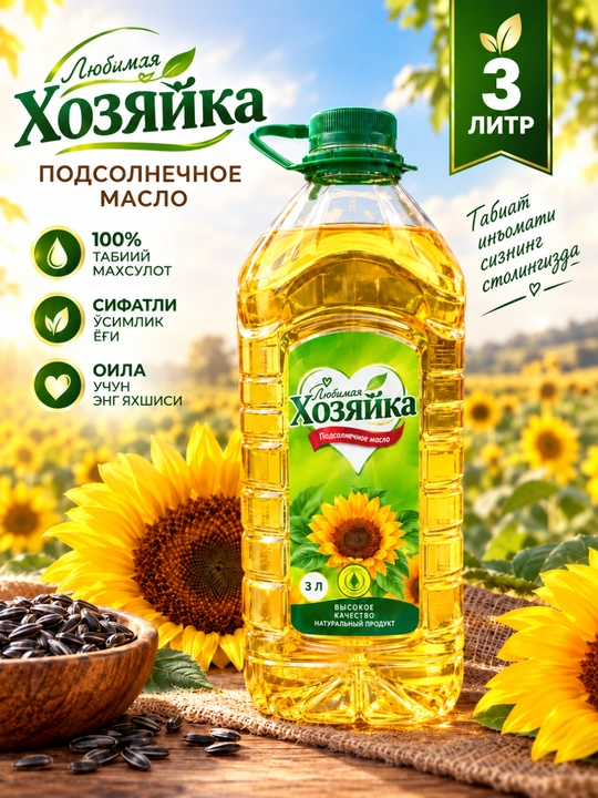 Kungaboqar yog‘i, Oliy navli Xozayka yog`i rafinatlangan 5 litr, 3 litr