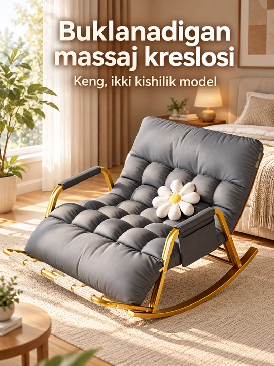 Kreslo kachalka, buklanadigan massajli yumshoq model, 93×111 sm