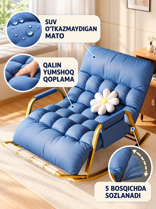 Kreslo kachalka, buklanadigan massajli yumshoq model, 93×111 sm