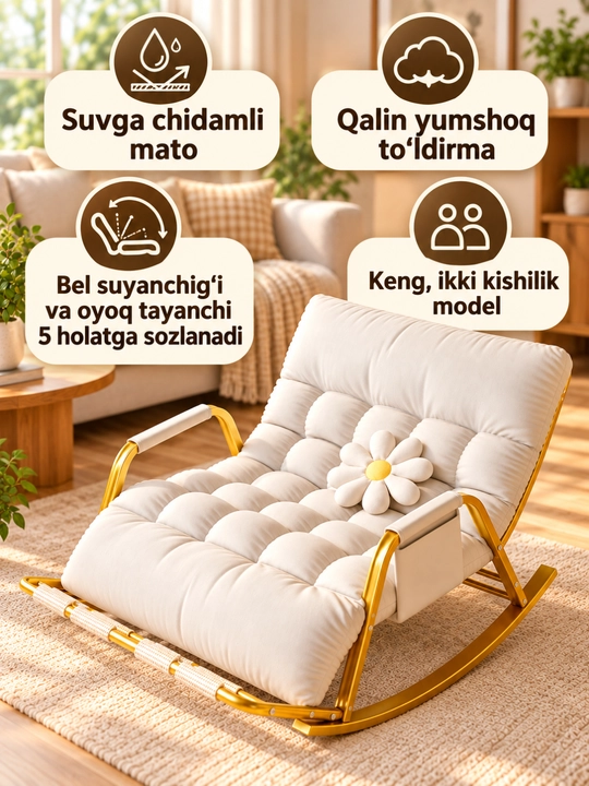 Kreslo kachalka, buklanadigan massajli yumshoq model, 93×111 sm