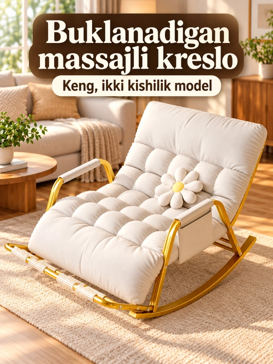 Kreslo kachalka, buklanadigan massajli yumshoq model, 93×111 sm