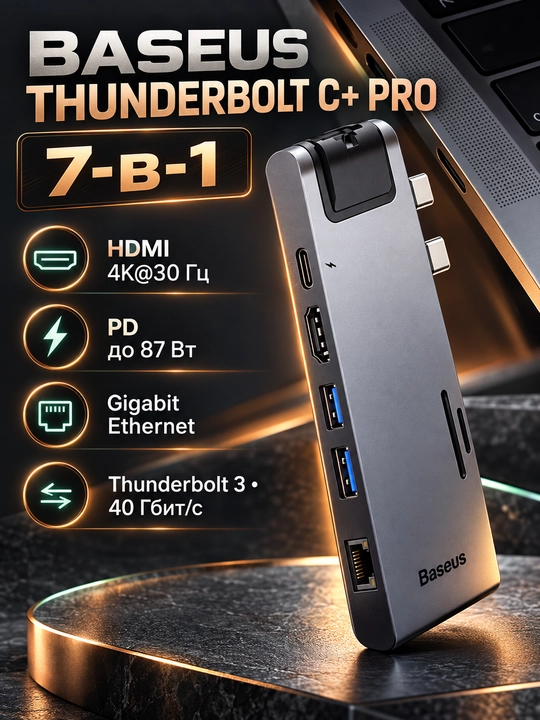 USB-C хаб Baseus Thunderbolt C+ Pro GN29L 7-в-1, HDMI 4K - 