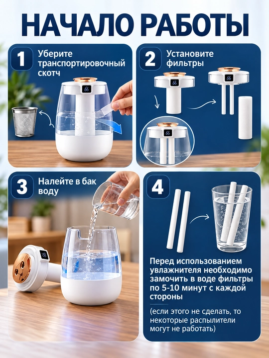 Havo namlagichi 1,5 l, ikki purkagichli, raqamli namlik displeyi, tungi chiroq, 3 rejim