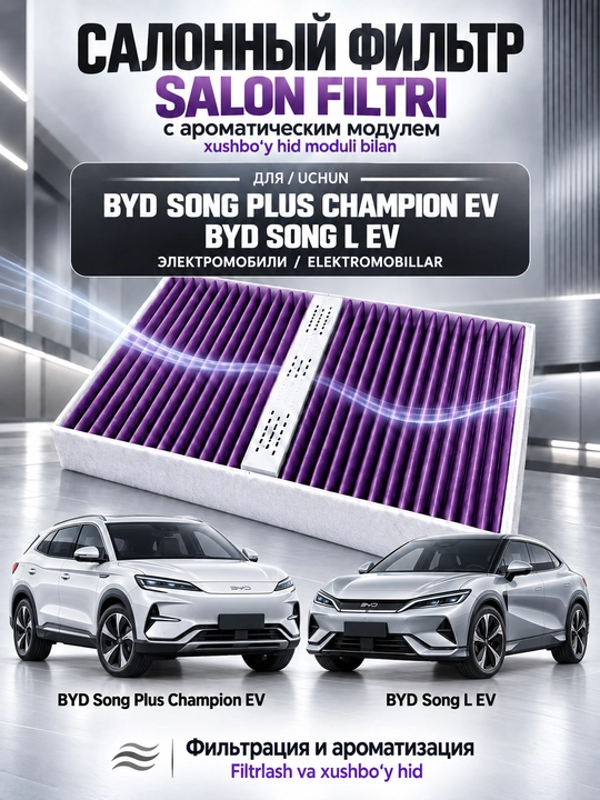 BYD Song Plus Champion/EV BYD SongL EV uchun faollashtirilgan ko‘mirli, hidli salon filtri - 