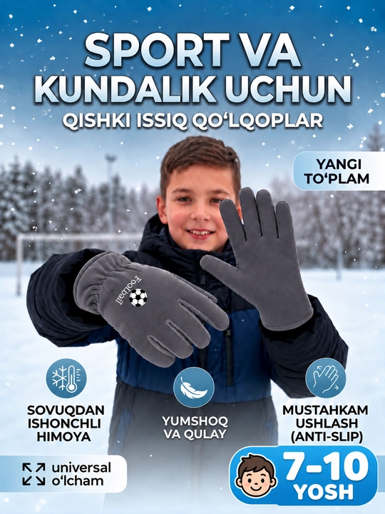 O‘g‘il bolalar uchun  qo‘lqoplar, o‘g‘il bolalar qo‘lqopi 7–10 yosh - 