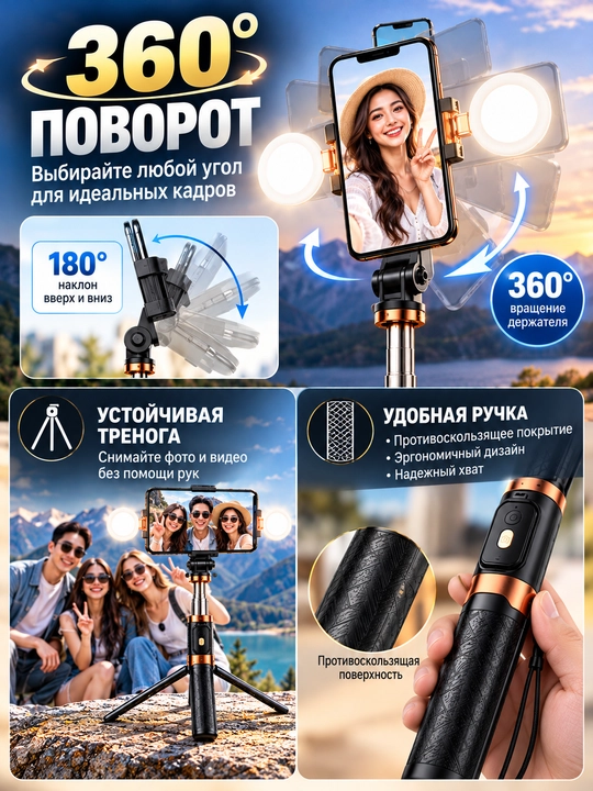 Ikki tomonlama LED yoritgichli selfi-tayoqcha