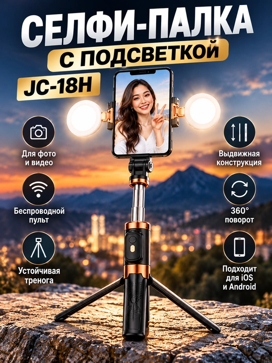 Ikki tomonlama LED yoritgichli selfi-tayoqcha - 